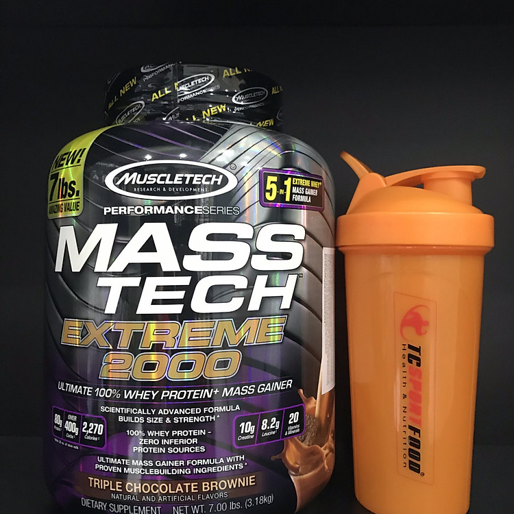 Sữa tăng cân tăng cơ Mass Tech Extreme 2000 7lbs (~3.18kg) - Hương vị Chocolate – Hỗ trợ Tăng Cân Nhanh + Tăng Sức Mạnh từ nguồn dinh dưỡng đầy đủ như 1 bữa ăn - Hàng nhập khẩu chính hãng Muscletech - Kèm quà tặng