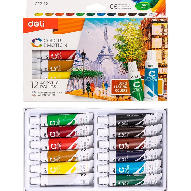 Màu nước Acrylic dạng tuýp 12ml (12 màu)