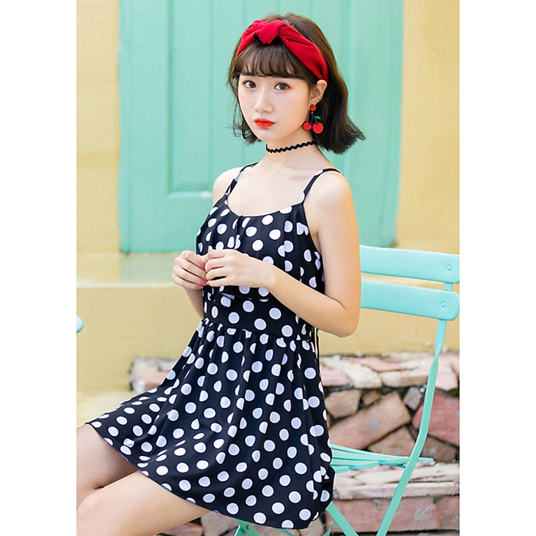 Áo Tắm Một Mảnh Chấm Bi Dễ Thương- Đen - Mây_MAT106