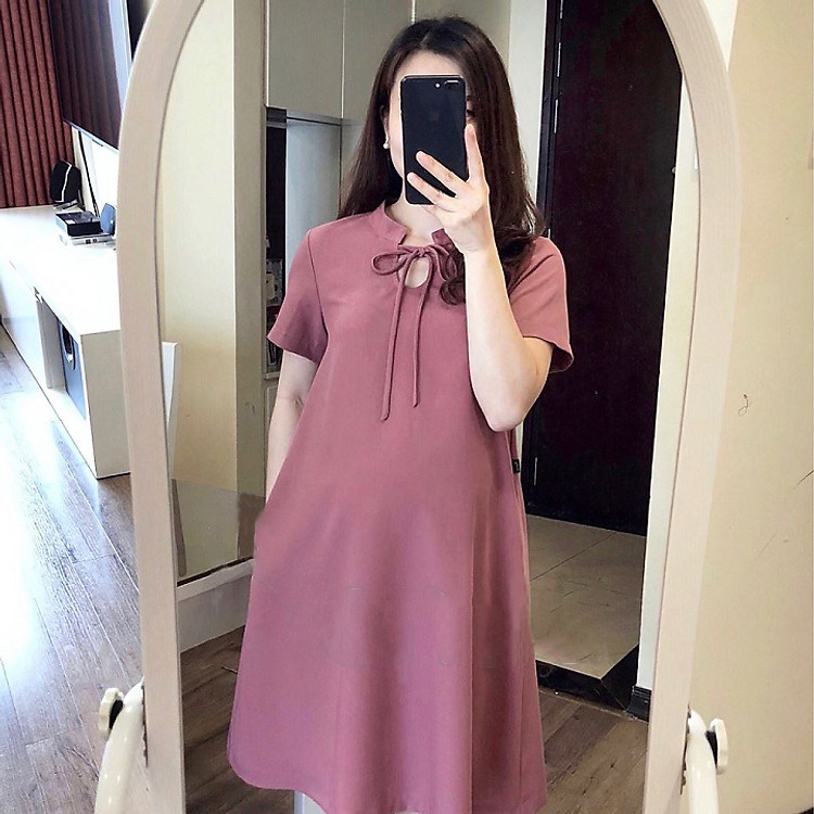 Váy bầu hồng đất cộc tay