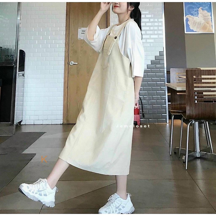 BIGSIZE (50-69kg) Yếm Váy Kaki Nữ VNXK Dài Qua Gối 50-69kg️ Size Lớn Túi Sâu CAO CẤP ẢNH THẬT TC shop Jeans