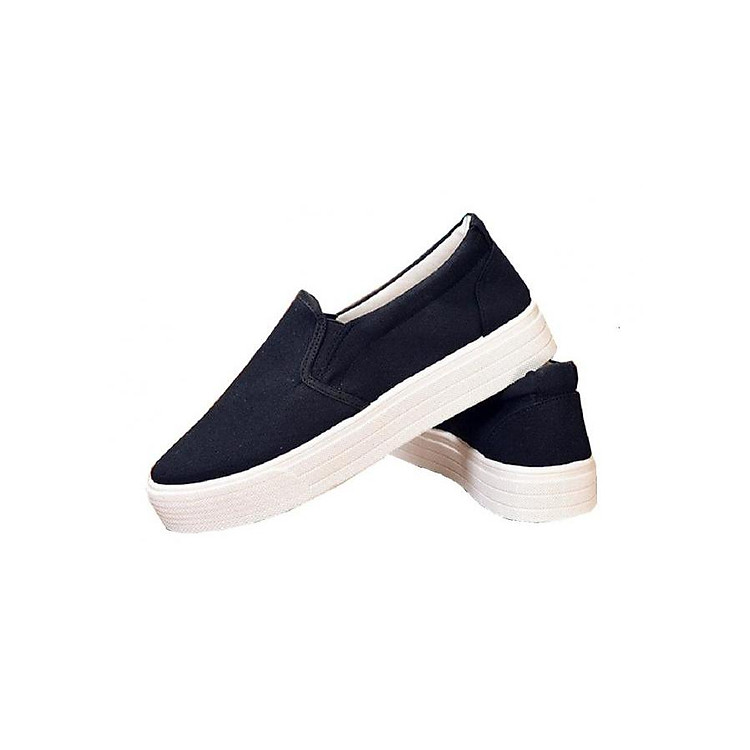 Giày slip on vải trơn đế bánh mì - Đen