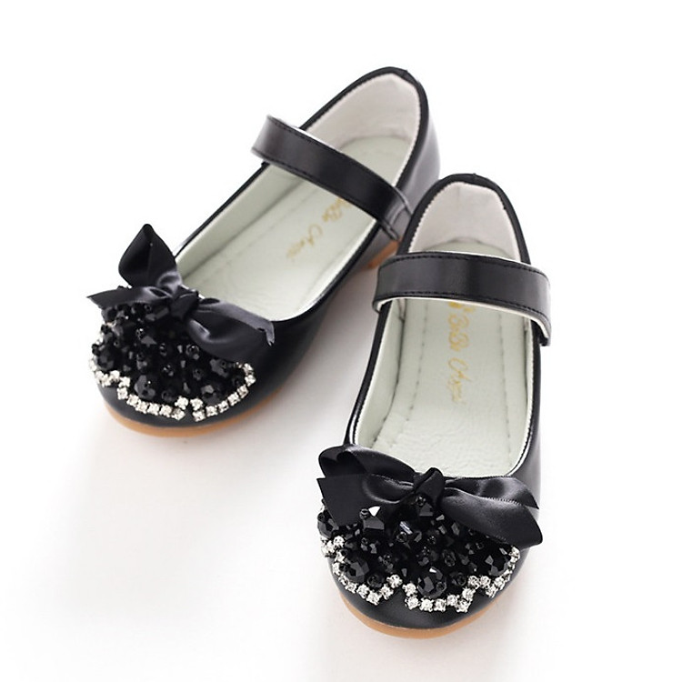 Giày búp bê da chống trơn trượt cho bé gái - Đen
