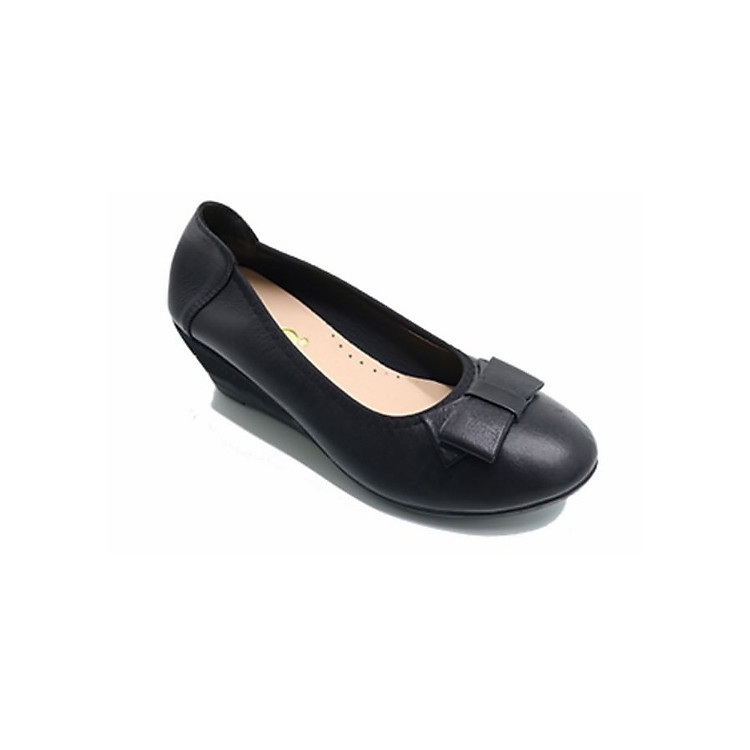 Giày Đế Xuồng Nữ 5cm Nơ Da - Đen