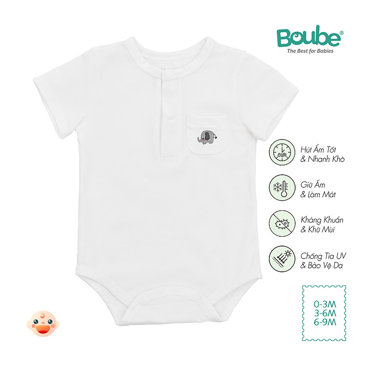 Bộ liền thân tam giác, bodychip cộc tay nhiều màu sắc cho em bé sơ sinh Boube, vải Cotton organic thoáng mát - Size 0-9M