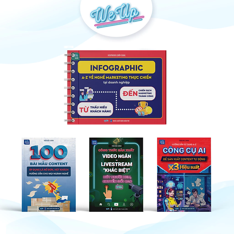 Combo 4 sách: Infographic Marketing thực chiến, 100 Bài mẫu content, Video ngắn livestream, Công cụ AI