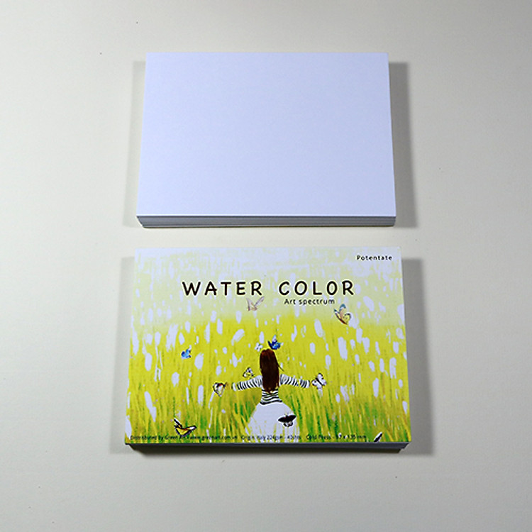 Giấy vẽ A6 lỡ có vân giấy vẽ màu nước chuyên dụng, màu trắng kem dùng vẽ các hình dễ thương, giấy nhập từ Ý 224gsm 40 tờ CTI699 Green Art - Hàng chính hãng