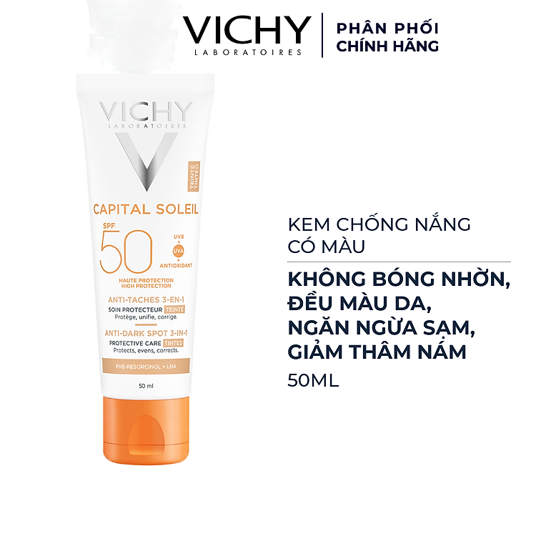 Kem chống nắng giảm thâm nám SPF50 Vichy Capital Soleil UVB+UVA Anti DarkSpot 3in1 50ml