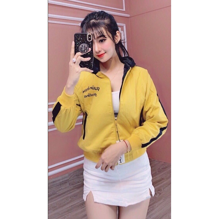 Áo khoác nữ có nón in Rainbon