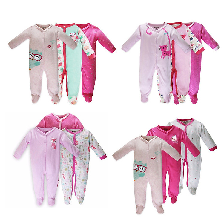 Set 3 áo liền quần sơ sinh có tất cho bé gái, quần áo thu đông ấm áp, chất vải dày dặn, đường may đẹp