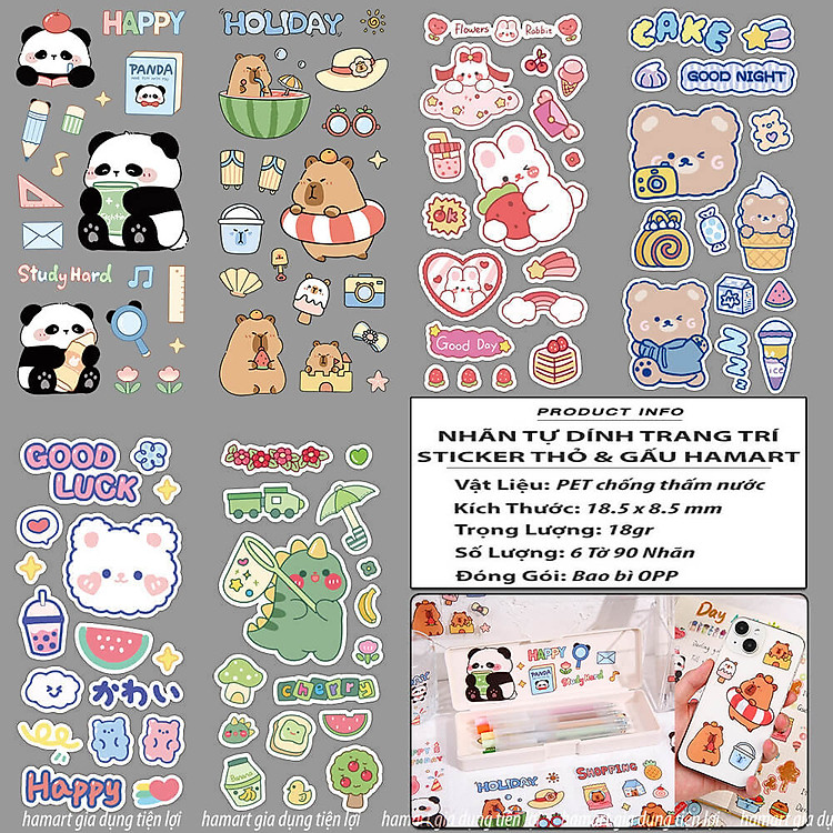Nhãn Dán Sticker Thỏ Gấu Chuột PET Trong Suốt (6 tờ) - Ảnh 3
