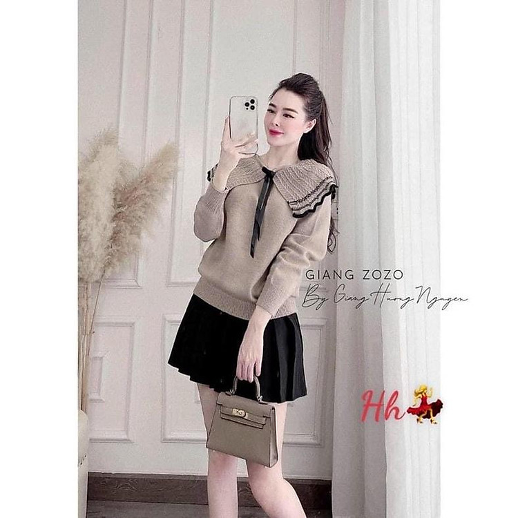 Áo len cổ bèo tiểu thư hàng đẹp Quảng Châu