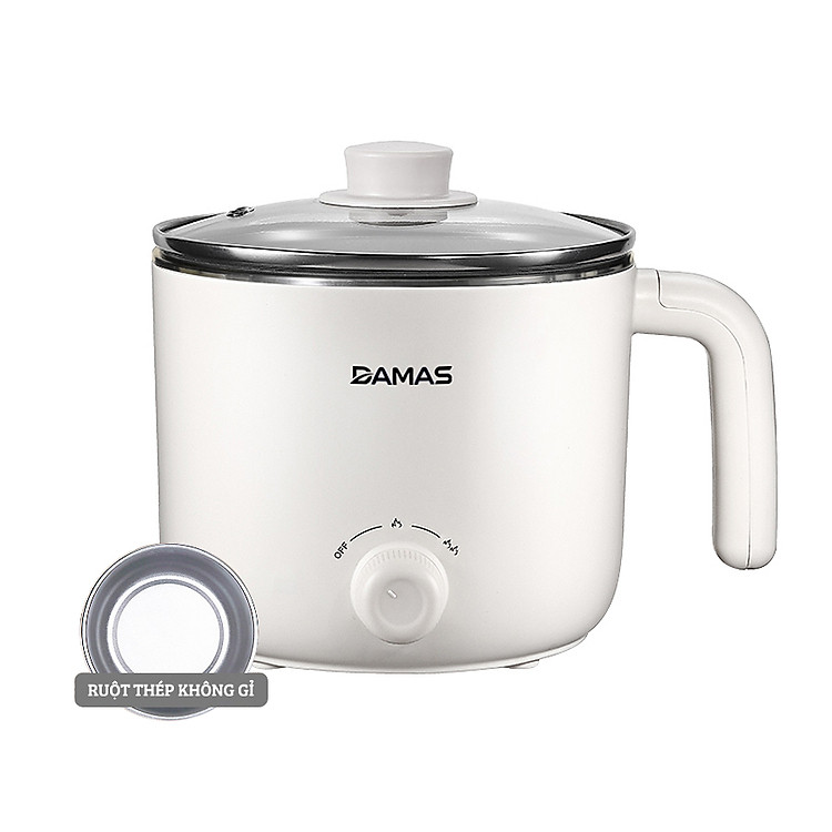 Nồi Lẩu Điện, Nồi Điện Đa Năng Hiện Đại Damas DK8012 - Thiết Kế Thông Minh Đa Chức Năng, Nấu lẩu, Luộc, Hấp, Xào,... Chất Liệu Thép Không Gỉ Cao Cấp, Dung Tích 1,2 Lít Phù Hợp Cho Những Người FA - Hàng Nhập Khẩu