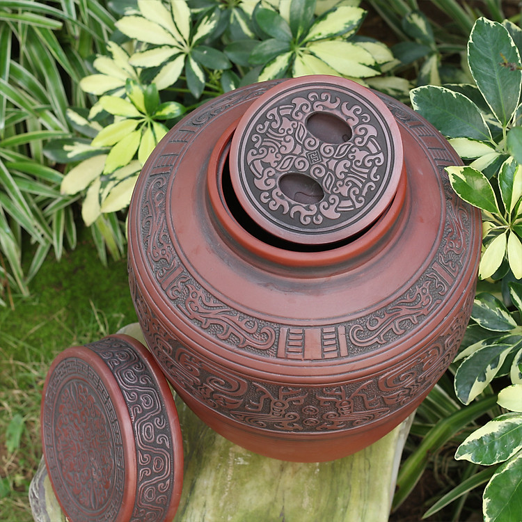Chum sành ngâm rượu đắp nổi hoa văn cổ 10L - Ảnh 3