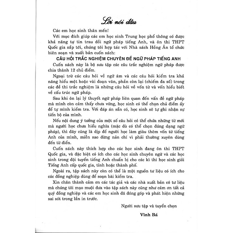 Câu Hỏi Trắc Nghiệm Chuyên Đề Ngữ Pháp Tiếng Anh (Vĩnh Bá) - Ảnh 4