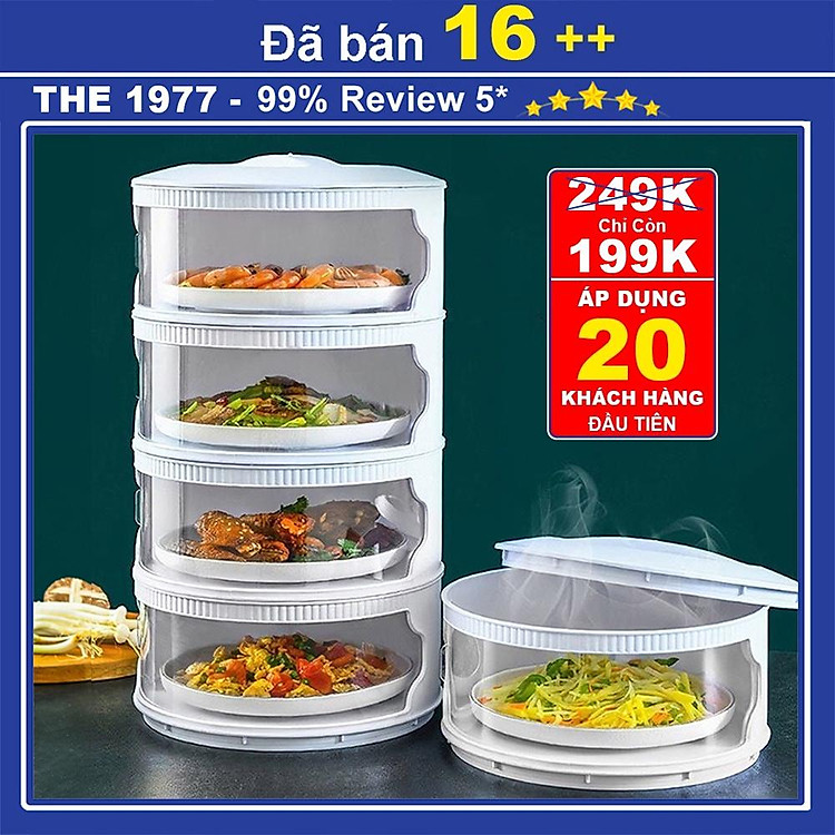Lồng bàn 5 tầng giữ nhiệt thông minh chất liệu nhựa cao cấp, Lồng bàn nhiều tầng bảo quản thực phẩm chống côn trùng