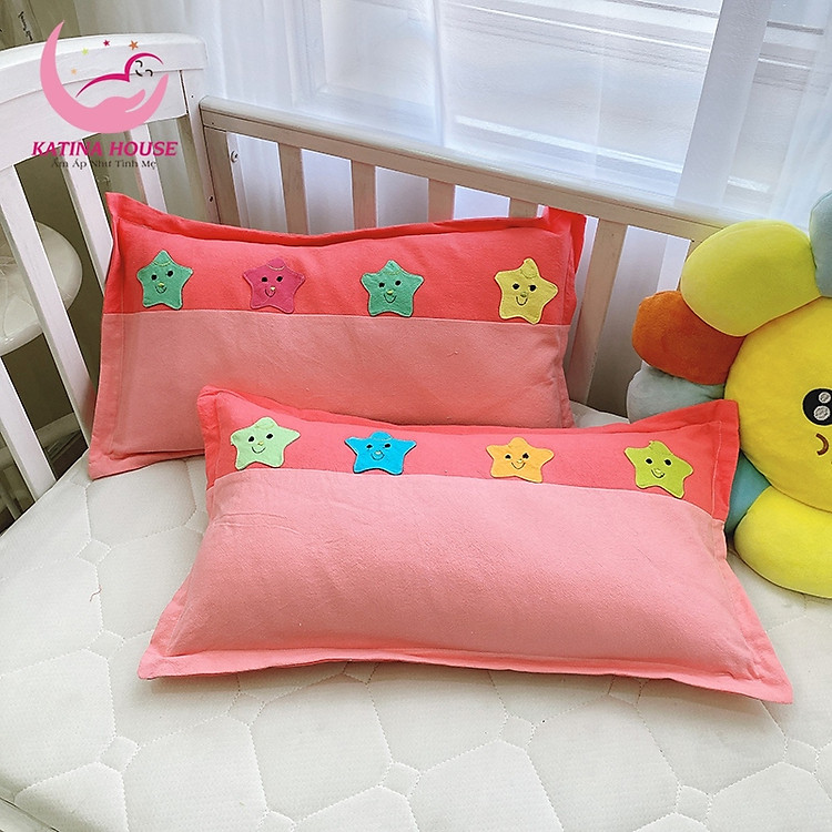 Gối nằm cho bé sơ sinh và trẻ nhỏ Katina House, vải cotton cara mềm mại, thấm hút tốt