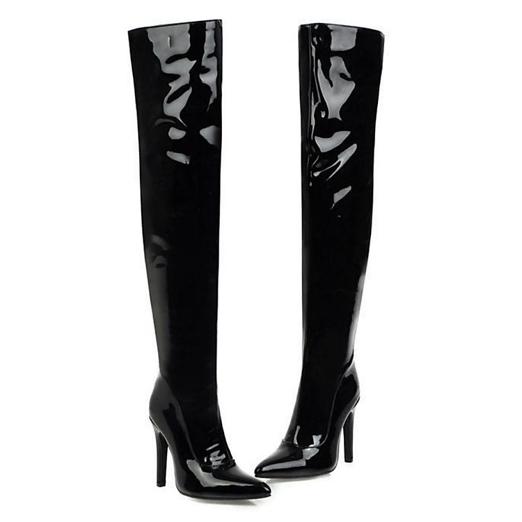 Boot đùi da bóng gót 10.5cm gót nhọn thanh dáng GCC2901