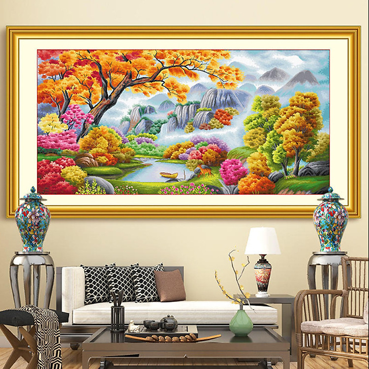 Tranh thêu kín Phong cảnh E137 (100x 55 cm), DX1153 (172 x 70 cm)