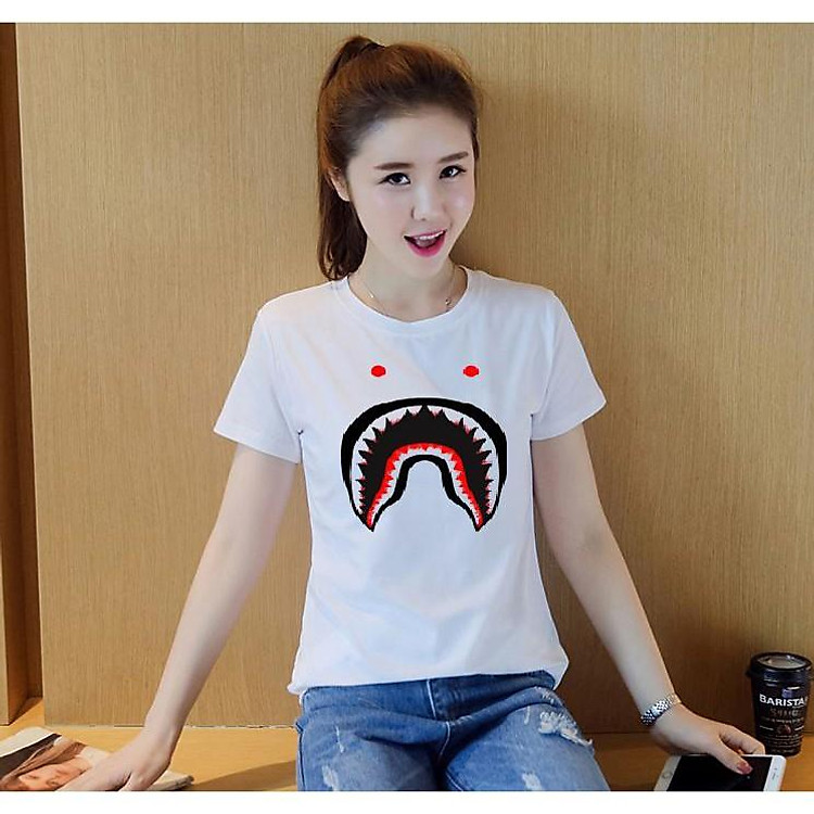 Áo Bape - Áo thun A Bathing Bape shark cá mập cao cấp mtt252 ( Trắng )