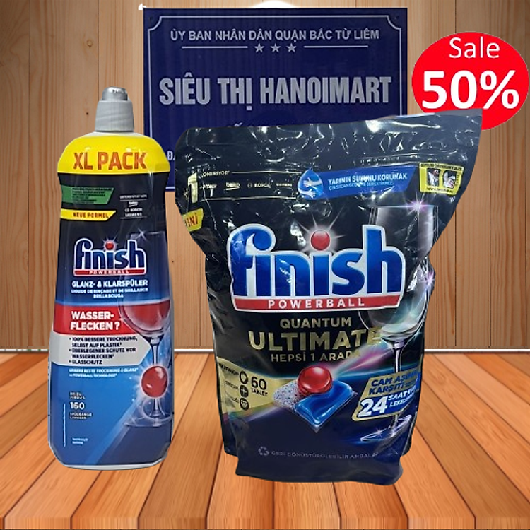 Combo Viên rửa bát Finish eco 70 viên + Nước làm bóng finish eco 400ml
