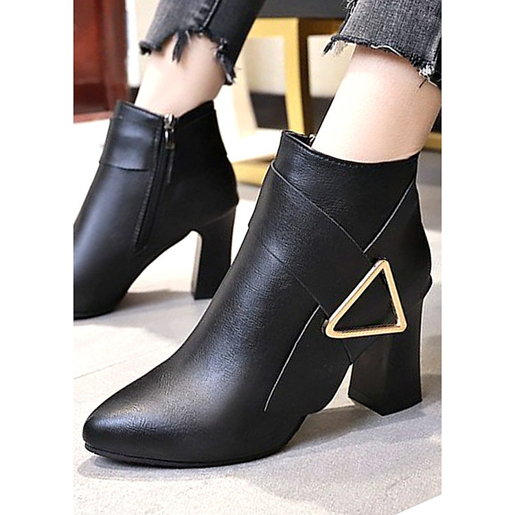 Giày boot nữ cổ trung da pu mềm,gót vuông đi nhiều êm chân,dễ phối thời trang-852