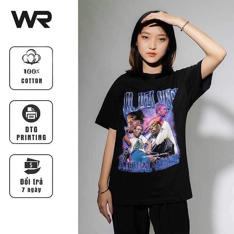 Áo thun phong cách rapper Lil Uzi Vert form rộng tay lỡ 100% cotton