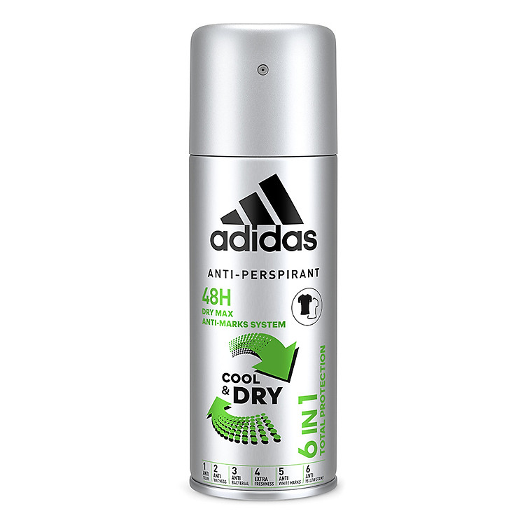 Xịt Khử Mùi Toàn Thân Nam Ngăn Mồ Hôi Adidas 6 In 1 Cool & Dry 150ml