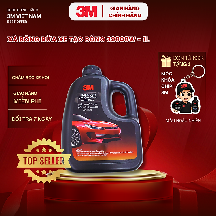 Xà bông rửa xe siêu bọt 3M Car Wash With Wax PN39000W- 1Lít
