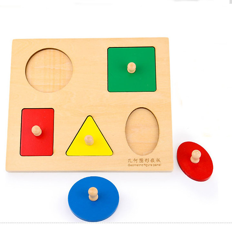 Bảng 5 hình học có núm hình chữ nhật Giáo cụ Montessori