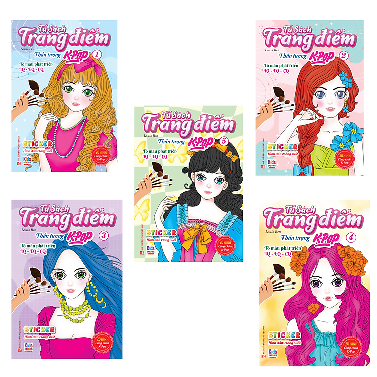 Sách - Combo 5 Cuốn Tô Màu - Dán Hình Sticker Trong Suốt - Rèn luyện Trí Tuệ - Tủ Sách Trang Điểm Thần Tượng K-Pop (VT)