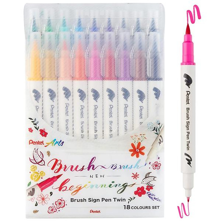 Bộ Bút Lông Màu Nước 2 Đầu Pentel Art SESW30C (18 chiếc)