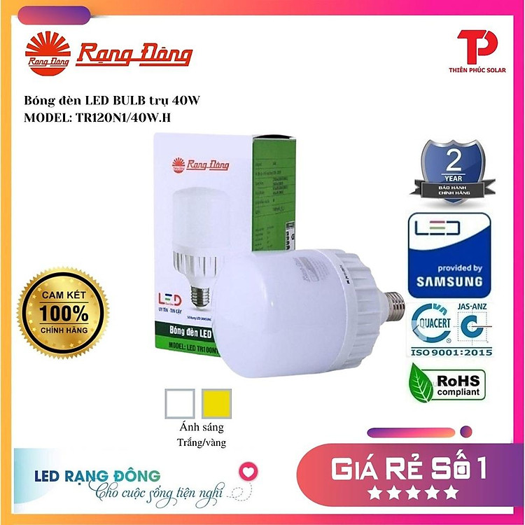 Bóng đèn LED BULB trụ 40W TR120N1/40W.H Rạng Đông