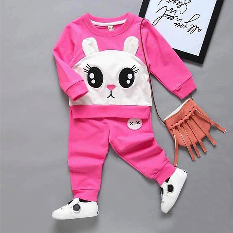 Bộ Quần Áo Thu Mẫu Mắt Cho Bé Gái - Chất Da Cá