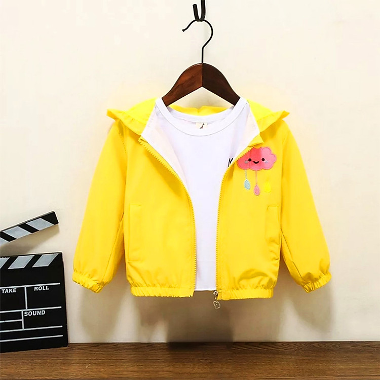 Áo khoác cho bé gái 3-8 tuổi họa tiết đáng yêu mũ trùm phối bèo – AK005