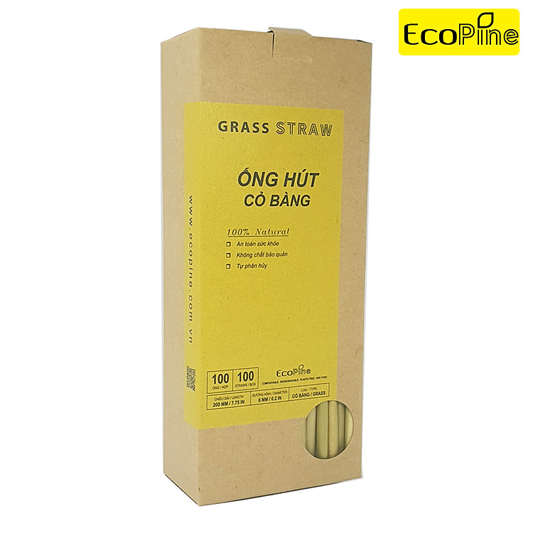 Hộp 100 Ống Hút Cỏ Bàng Ecopine Dài 20 cm - Dùng Được Cho Tất Cả Các Loại Thức Uống