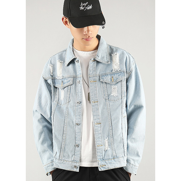 Áo jeans nam rách ArcticHunter, áo bò mài sáng mẫu 05, thời trang trẻ, phong cách Hàn Quốc, thương hiệu chính hãng