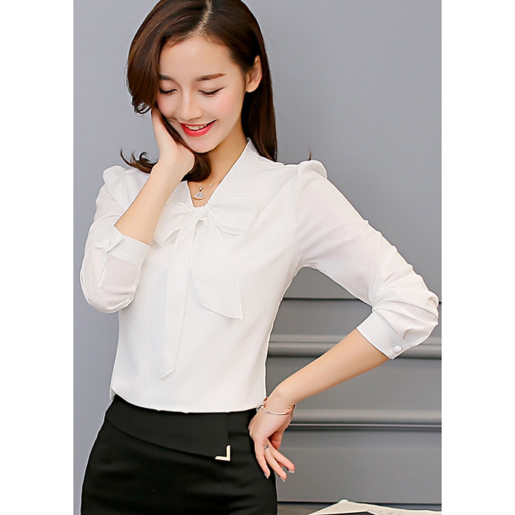 Áo Sơ Mi Nữ Thắt Nơ Ohazo! Mẫu Công Sở Hàn Quốc - AG06