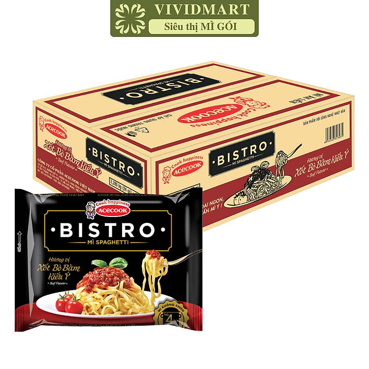 ACECOOK - Mì spaghetti Bistro Xốt bò bằm kiểu Ý, mì ý spagetti xốt bò bằm Bistro Acecook (95g/gói)