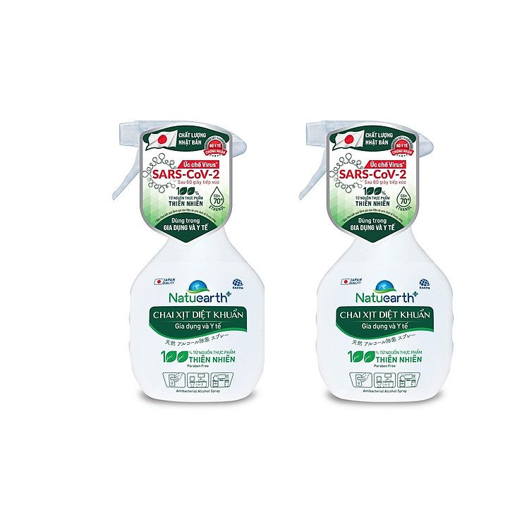 Combo 2 chai xịt diệt khuẩn Natuearth Plus 410 ml - Dùng trong gia dụng và y tế (Hiệu quả ức chế Virus SARS CoV 2 được kiểm nghiệm)