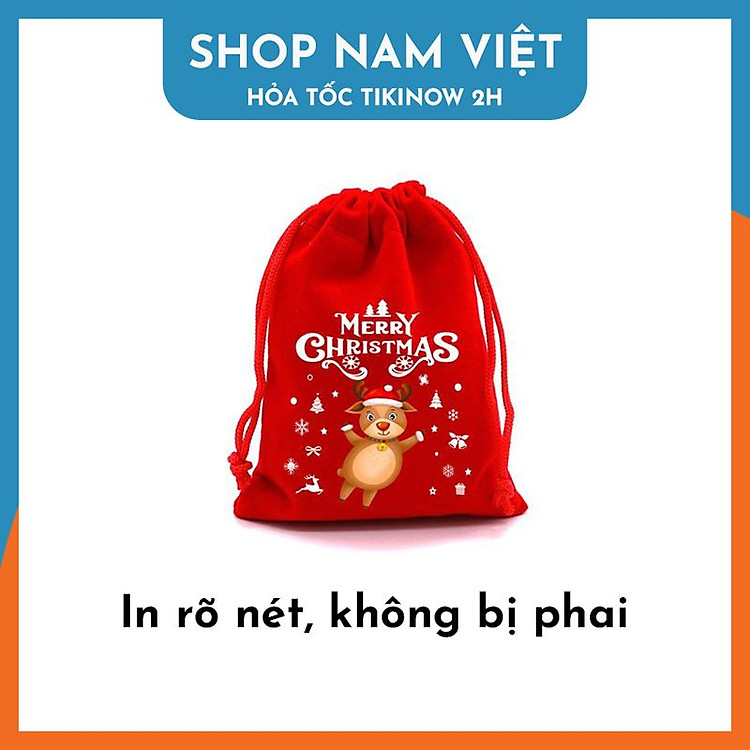 Túi Nhung Dây Rút Gói Quà Họa Tiết Giáng Sinh (Nhiều Kích Cỡ) - Ảnh 2