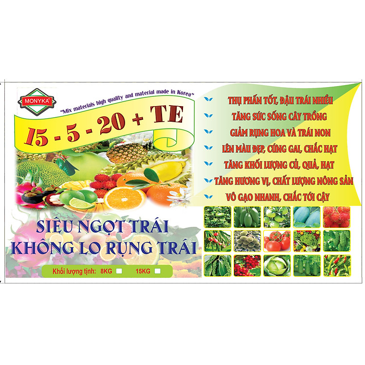 XÔ 15 KG PHÂN BÓN NPK 15-5-20 TE , PHÂN BÓN THÚC TRÁI NẶNG KÝ