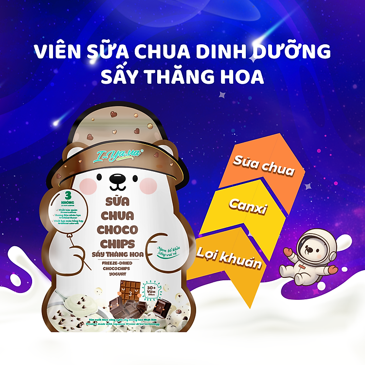 Sữa Chua Sấy Thăng Hoa IYaua Gấu Hạt Nút Vị CHOCO CHIPS Túi 16G - Snack Ăn Vặt Sấy Thăng Hoa
