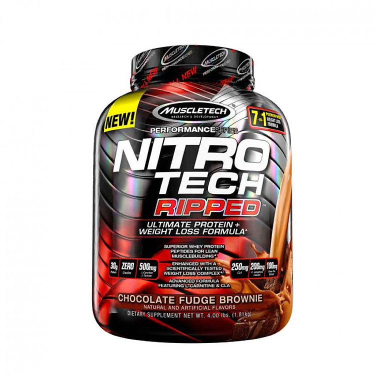 Sữa tăng cơ, giảm mỡ Muscletech Nitro Tech Ripped - Hộp 4lbs (1.8g) – Hỗ trợ phục hồi, phát triển cơ bắp, giảm mỡ thừa cho người tập thể hình và thể thao - Hàng chính hãng Muscletech USA - Mùi Chocolate - Kèm Quà Tặng