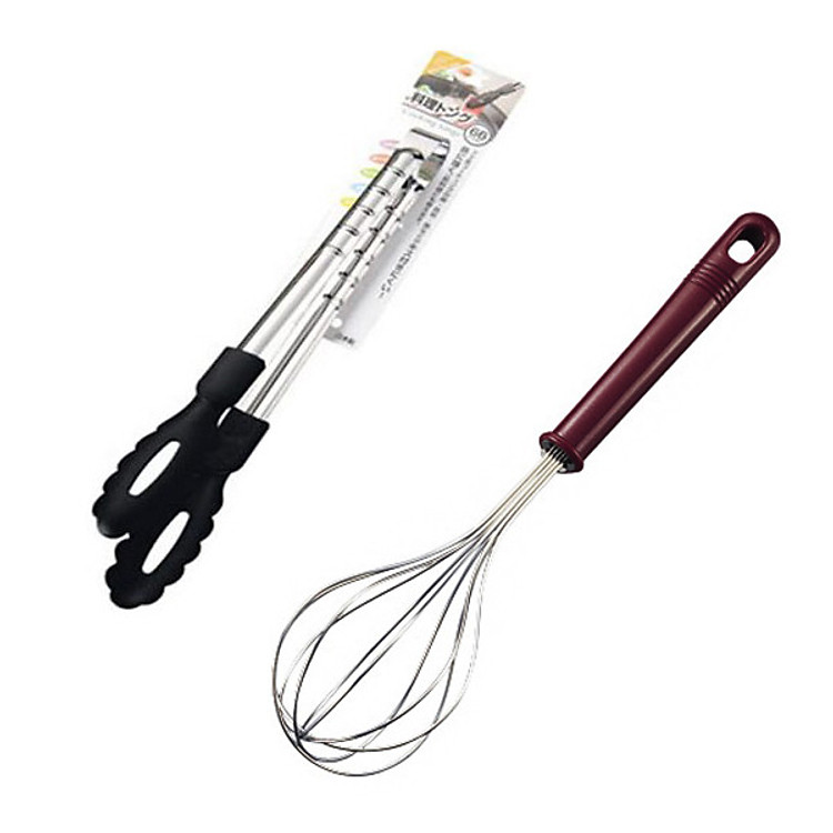 Combo Dụng cụ đánh trứng inox 26cm + Dụng cụ kẹp đồ nóng nội địa Nhật Bản