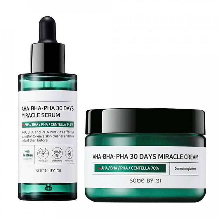 Combo 2 sản phẩm Tinh chất ngăn ngừa Some By Mi AHA-BHA-PHA 30 Days Miracle Serum 50ml và Kem Dưỡng ngăn ngừa Some By Mi AHA-BHA-PHA 30 Days Miracle Cream 50ml