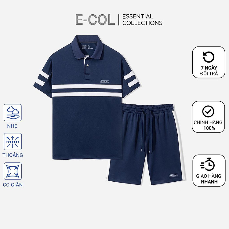 Bộ quần áo nam có cổ ngắn tay phối màu cao cấp DAVUBA