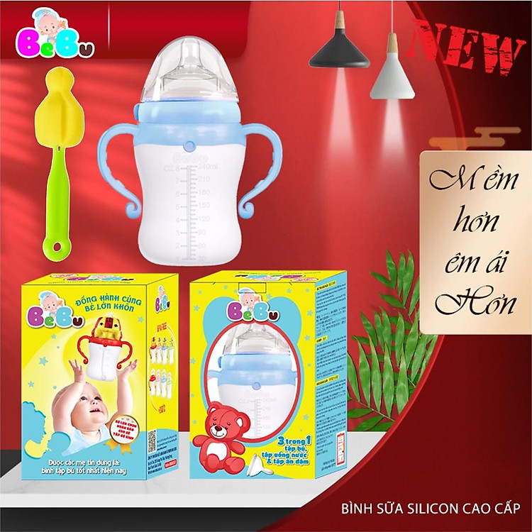 Bình Sữa BEBU 240ML Silicon Kháng Khuẩn Uy tín Tiết kiệm - Hình ảnh 3