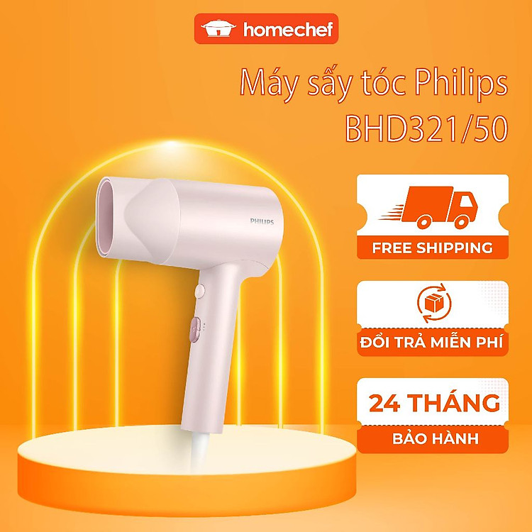 Máy sấy tóc Philips series 3000 BHD321/50 màu hồng, công suất 1600W | Hàng chính hãng