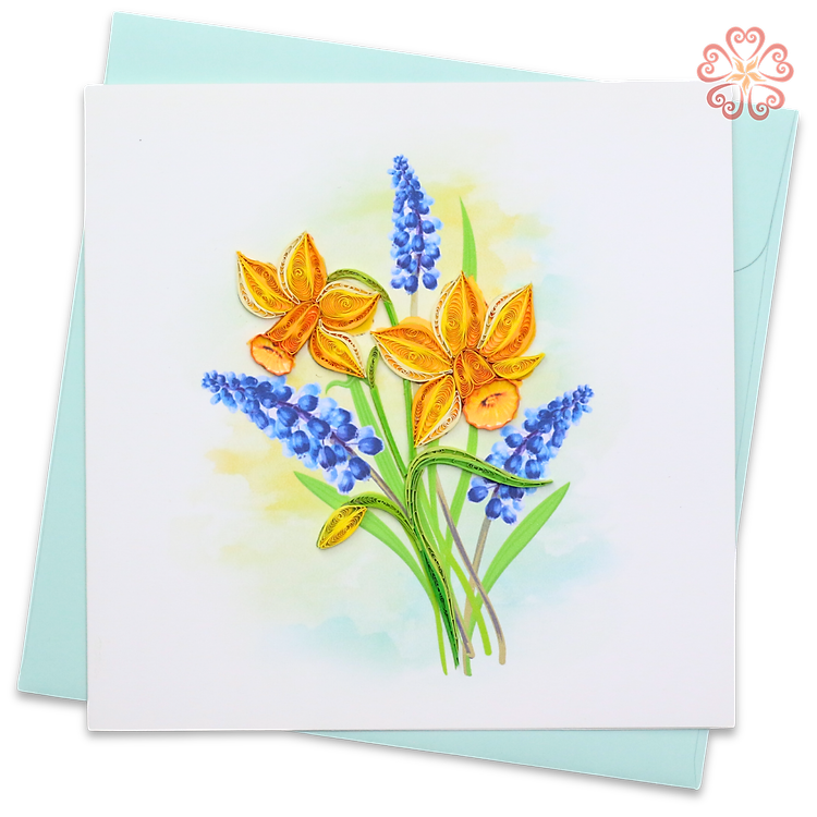 Thiệp Giấy Xoắn Nghệ Thuật - Bó Hoa Thủy Tiên - Daffodil Bouquet - Flowers - 15 x 15 - VN2XM115E42NN